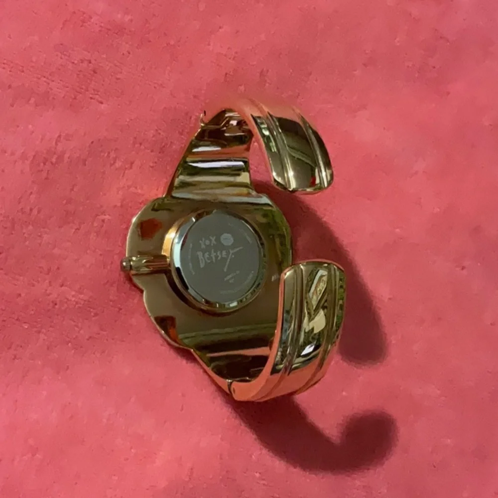 Betsey Johnson Rose Gold Floral Crystal Bangle Watch with Pink Accent Hand - Picture 3 of 6
